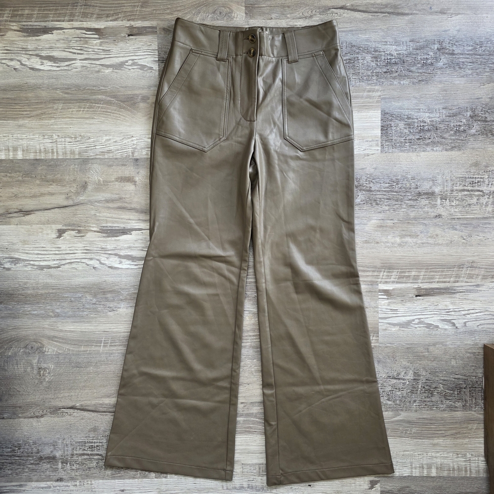 Anthropologie Maeve The Naomi Wide-Leg Flare Pants Faux Leather Size 6
